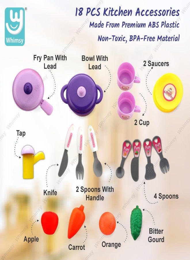 ويمسي طقم مطبخ مرح للبنات، طقم مطبخ على شكل حقيبة بعجلات، طقم طبخ ملون للعب التخيلي للبنات مكون من 18 قطعة، طقم مطبخ محمول للأطفال من عمر 3 سنوات، معتمد من مكتب المعايير الهندية (BIS). (طقم مطبخ على شكل حقيبة) - Image 3
